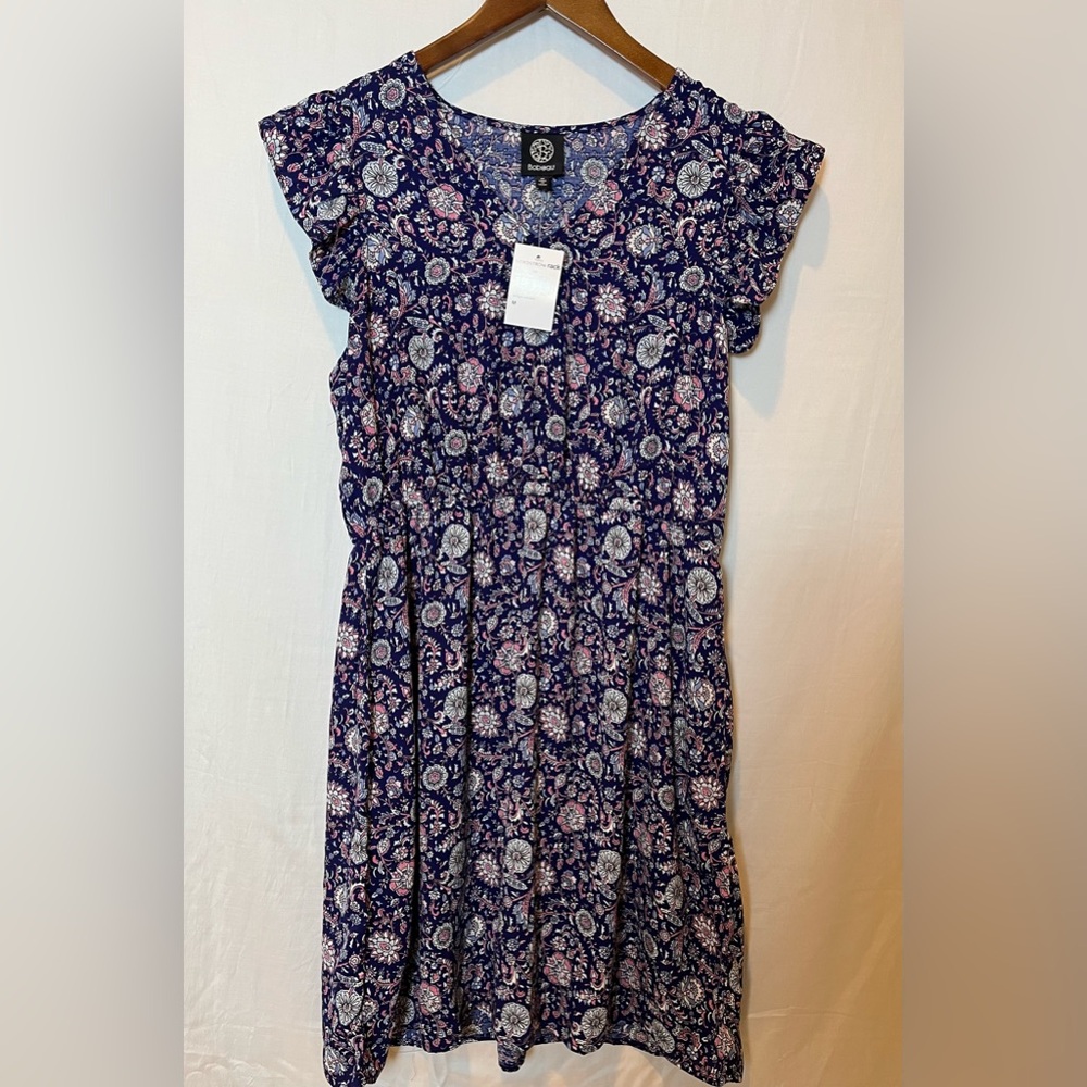 NWT- Bobeau Floral Print Dress w.Cap Frilll Sleeves & Elasticated Waist - Sz M
